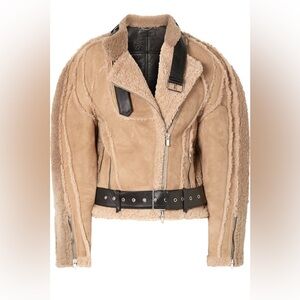 PETER DO Leather-trimmed Shearling Biker Jacket In Beige